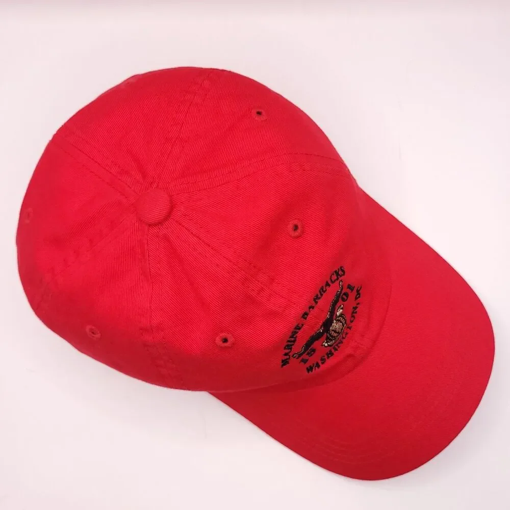 Marine Barracks Washington DC Hat Mens Adjustable Strapback Red Baseball Cap EUC